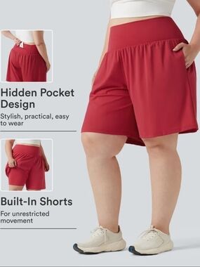 NWT. 2X HALARA Red Women's Athletic Shorts with Built-In Biker Shorts